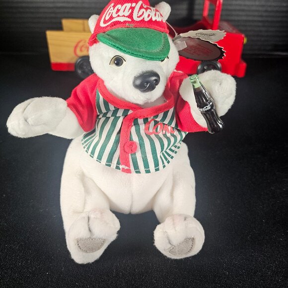 Vintage Red Wooden Coca Cola Truck With 2 White Coca Cola Bean Bag Plush Bears - Picture 7 of 11